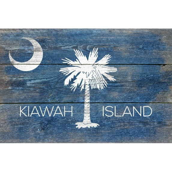 Kiawah Island, South Carolina, Rustic South Carolina State Flag (9x12 Wall Art Print, Home Decor)