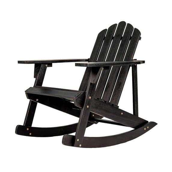 Kiawah Outdoor Patio Classic Acacia Wood Adirondack Rocking Chair, Black