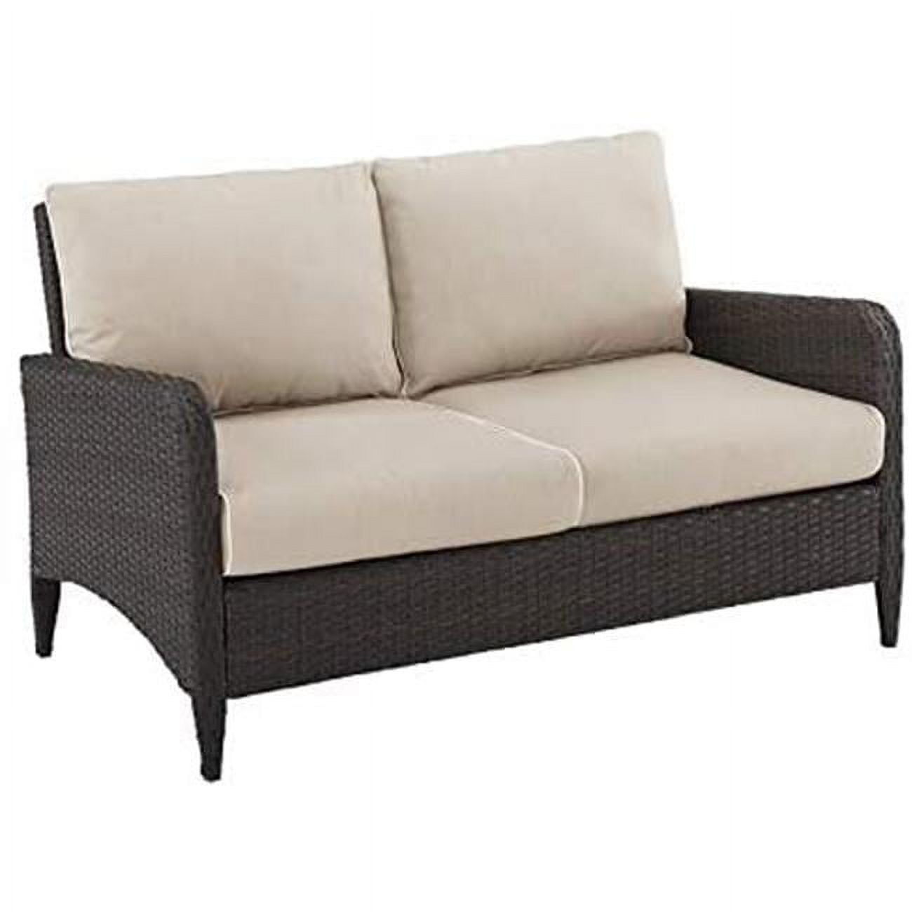 Beige Wicker Outdoor Loveseat with Steel Frame