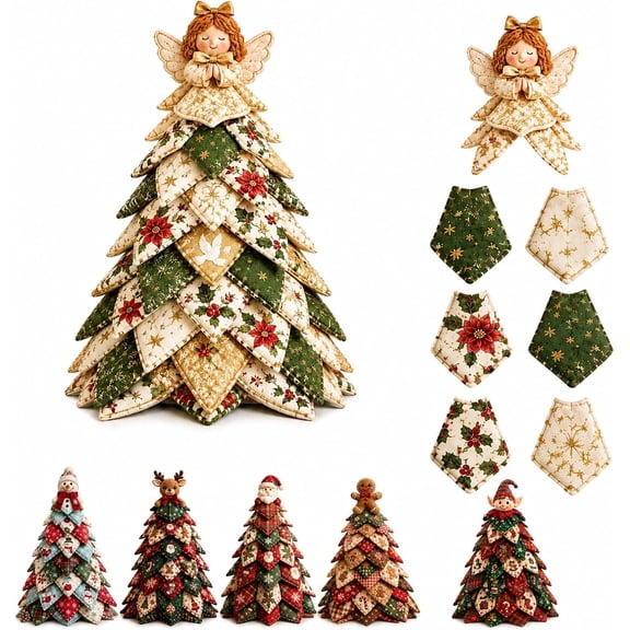 Kiaxzid DIY Quilted Christmas Tree Kit, 3D Quilt Kits for Beginners, Elf | 3D Padded Sewing Project Patchwork Craft Kitswith Fabric and Pattern, Creative DIY Gift for Adults Beginners