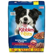 Kibbles 'n Bits Dry Dog Food for Adult Dogs, Savory Bacon & Steak Flavor, (1) 16 lb. Bag