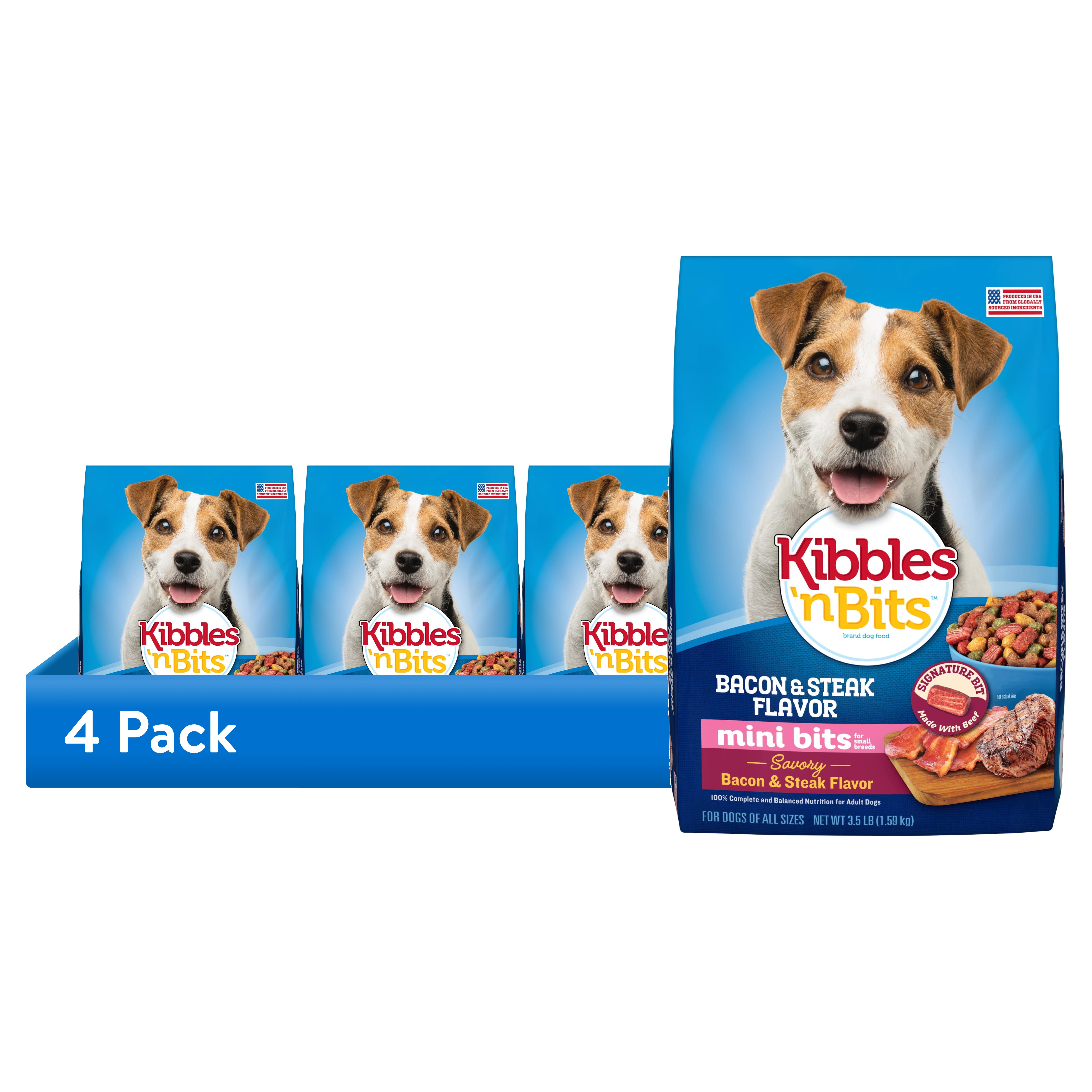(4 pack) Kibbles 'n Bits Mini Bits Small Breed Dry Dog Food Savory Bacon & Steak Flavor, 3.5 lb.