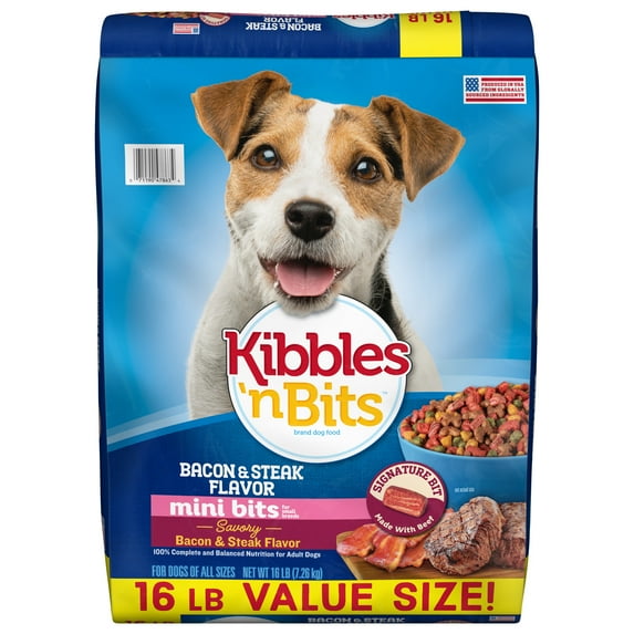 Kibbles ‘n Bits Mini Bits Small Breed Dry Dog Food Savory Bacon & Steak Flavor, 16 lb. Bag