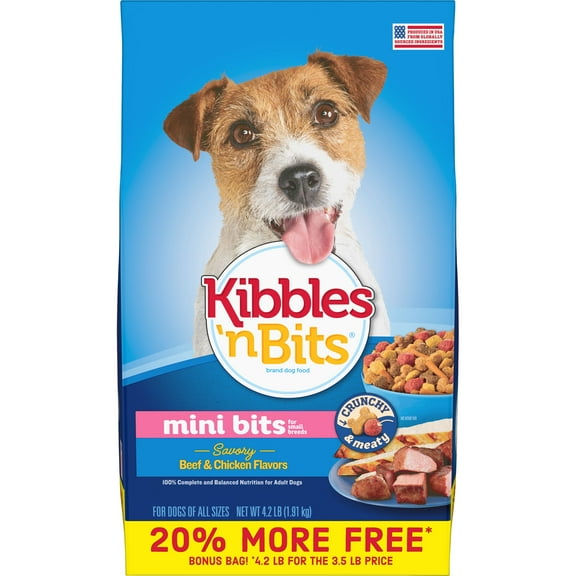 Kibbles 'n Bits Small Breed Mini Bits Savory Beef & Chicken Flavor Dog Food, 4.2-Pound Bag