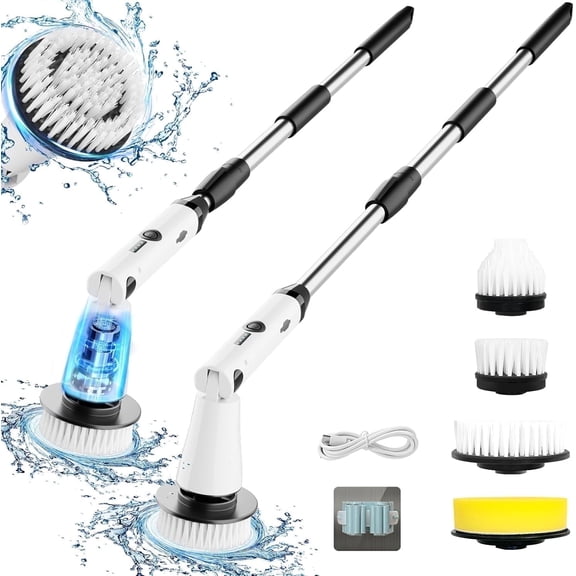 Kibhous Electric Spin Scrubber with 3 Replaceable Brush Heads Adjustable Extension Arm