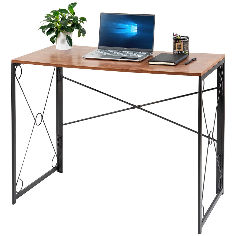 Kibhous Folding Computer Desk Writing Table Wood Top Metal Frame 39