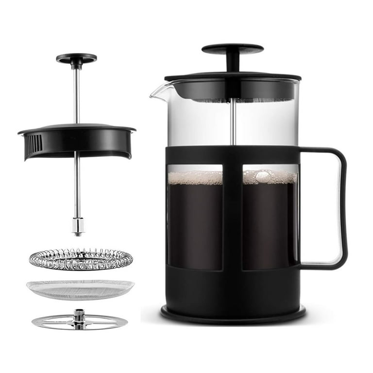 34oz Stainless Steel French Press Coffee Maker with 4 Filters, Heat  Resistant Glass, Easy to Clean, Black