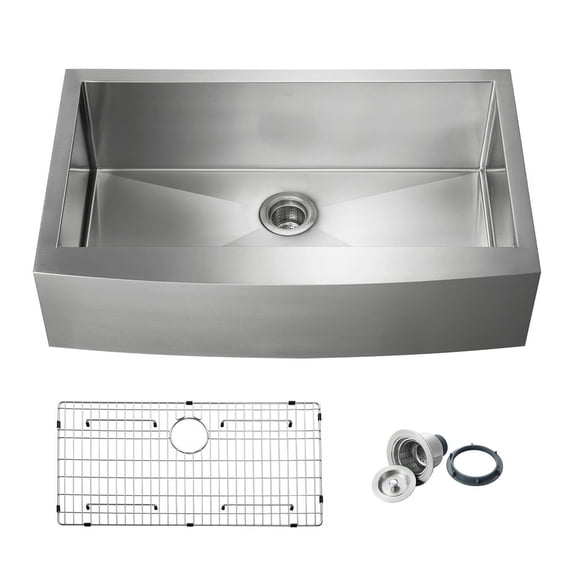 Kibi 36? Handcrafted Farmhouse Apron Single Bowl Stainless Steel Kitchen Sink ? K1-SF36