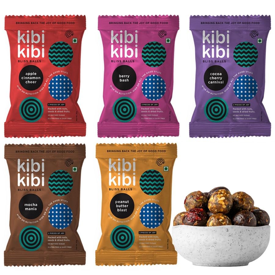 Kibi Kibi Bliss Balls Variety Box Dry Fruit Laddu Pack Of 5 (5 X 30G) Energy Balls Dates