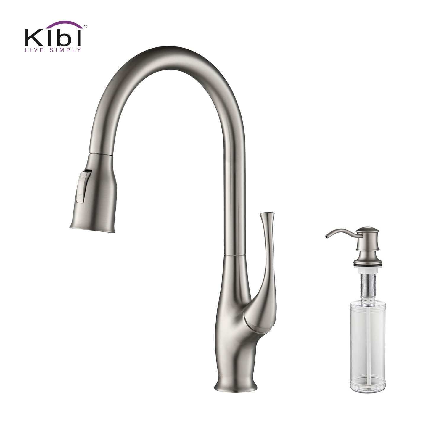 Kibi Cedar Single Handle Pull Down Kitchen Sink Faucet with Soap Dispenser