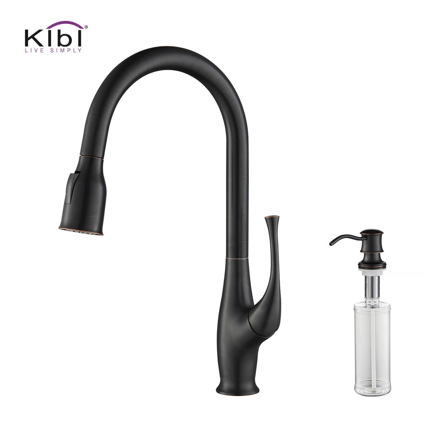 Kibi Cedar Single Handle Pull Down Kitchen Sink Faucet with Soap Dispenser