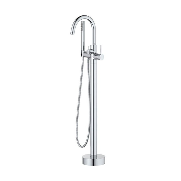 Kibi Circular Floor Mount Tub Filler With Hand Shower - Chrome