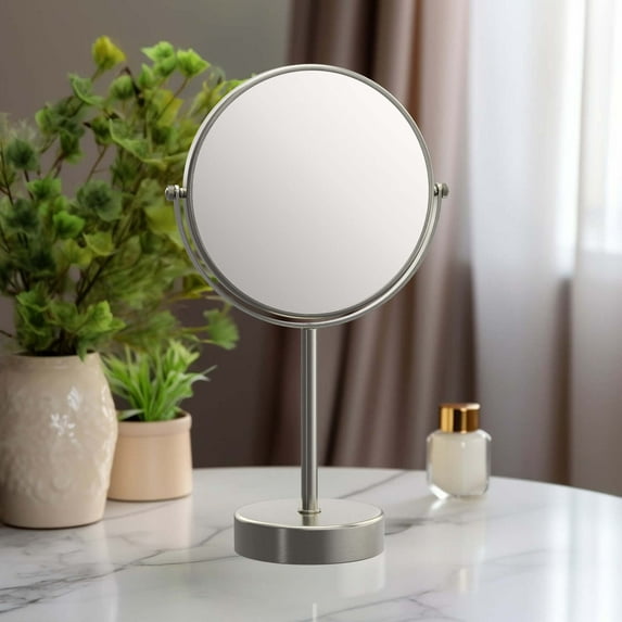 Kibi USA Circular Free Standing Magnifying Make Up Mirror Brushed Nickel