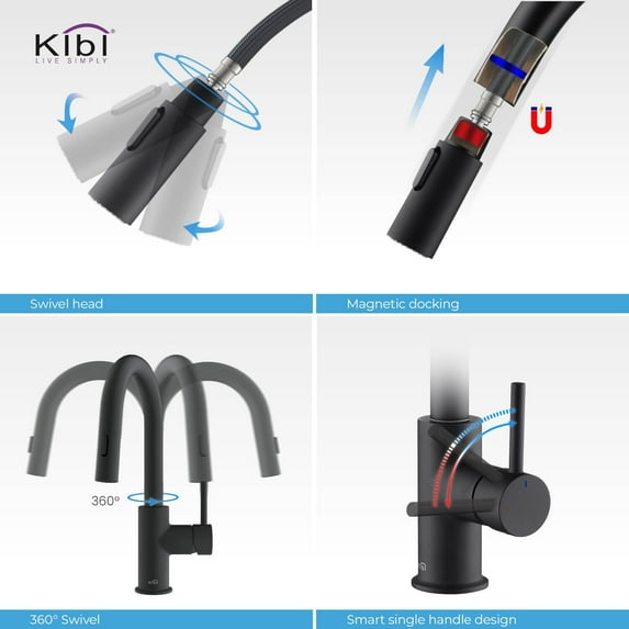 Kibi Circular Single Handle Pull Down Kitchen & Bar Sink Faucet