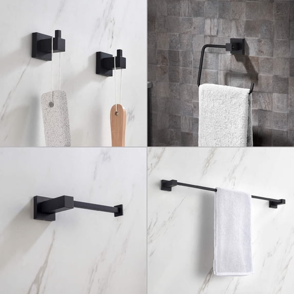 Kibi USA Cube 5-Piece Bathroom Hardware Set Matte Black