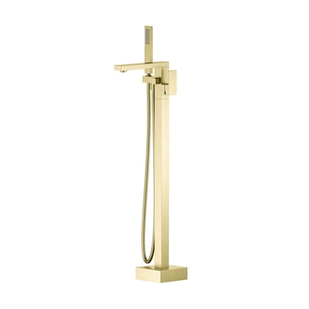 Kibi Cube Floor Mount Tub Filler With Hand Shower - Brushed Gold