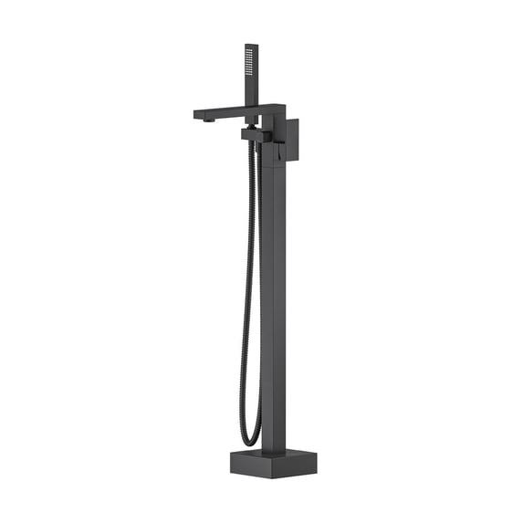 Kibi Cube Floor Mount Tub Filler With Hand Shower - Matte Black