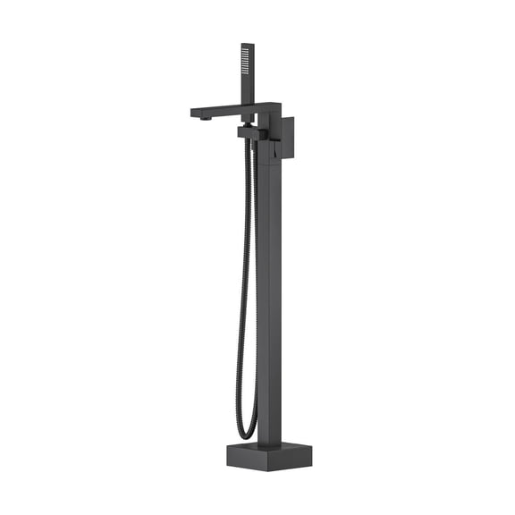 Kibi Cube Floor Mount Tub Filler With Hand Shower - Matte Black