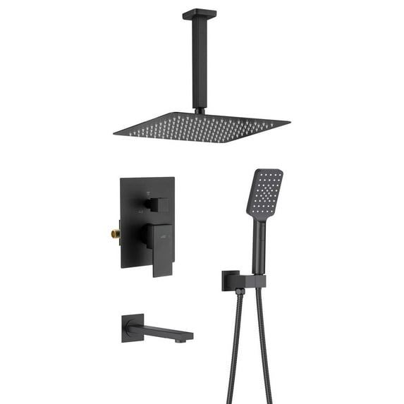 Kibi Cube Pressure Balanced Ceiling Mounted 3-Function Shower System with Rough In Valve