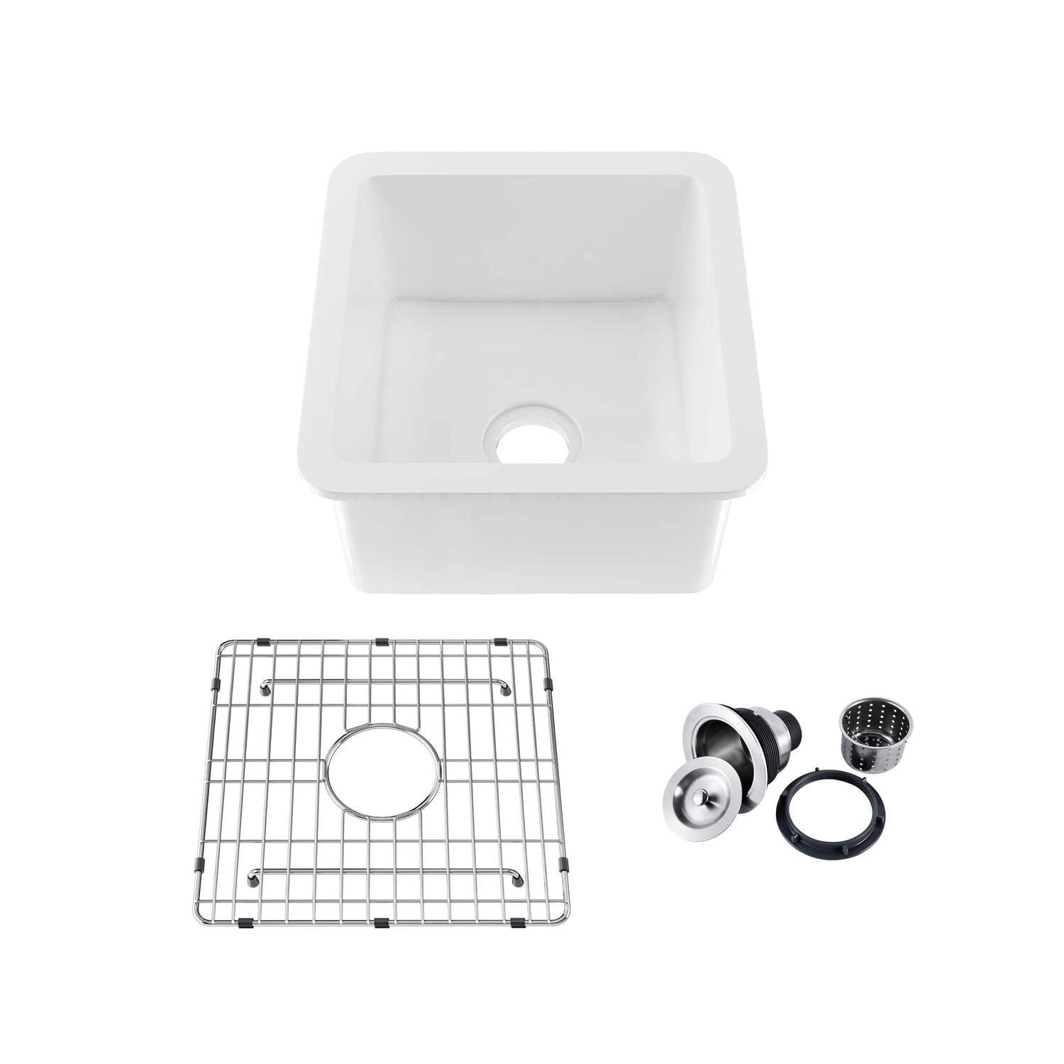 Cubic 18'' White Fireclay Undermount Single Bowl Kitchen Sink