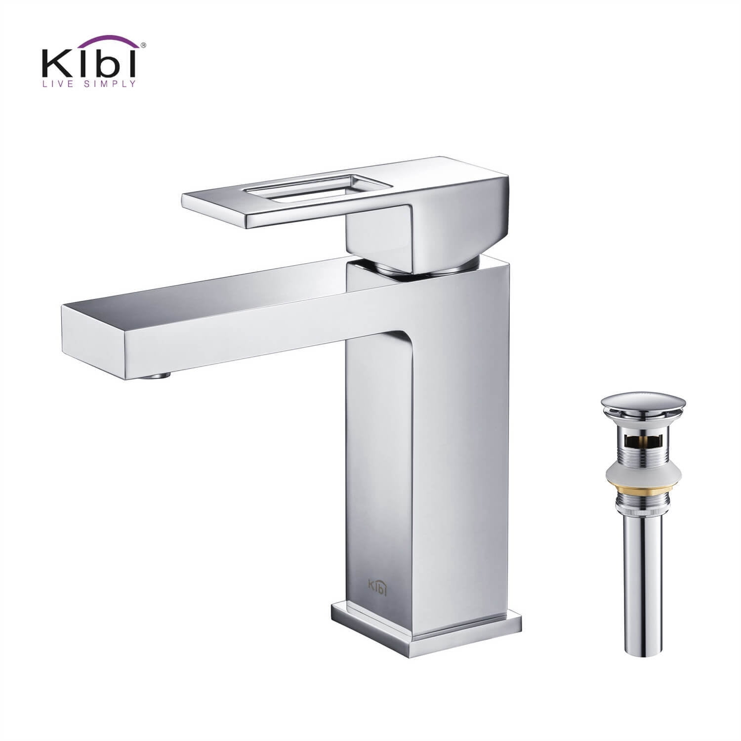 Kibi Cubic Single Handle Bathroom Vanity Sink Faucet with Pop Up Drain