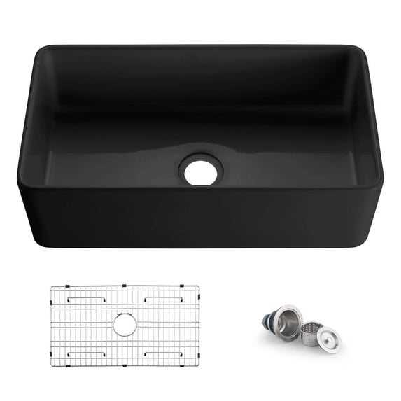 Kibi Pure 33" Fireclay Kitchen Farmhouse Apron Front Single Bowl Sink - Matte Black