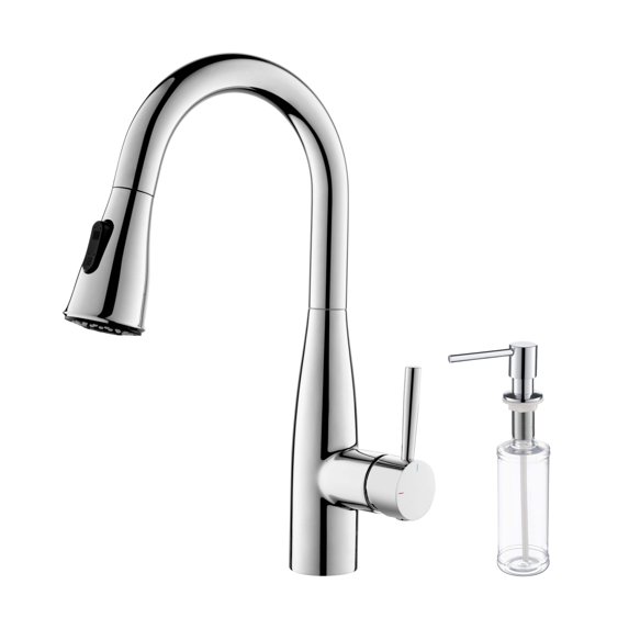 Kibi USA Bari Single Handle Pull Down Kitchen & Bar Sink Faucet Chrome W/ Soap Dispenser Chrome Finish