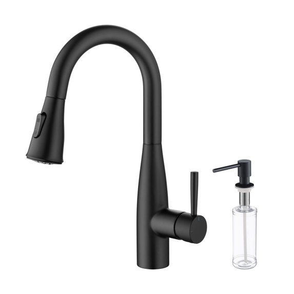 Kibi USA Bari Single Handle Pull Down Kitchen & Bar Sink Faucet Matte Black W/ Soap Dispenser Matte