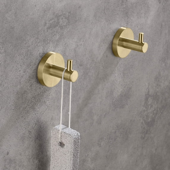 Kibi USA Circular Bathroom Towel & Robe Hook 2 Count Brushed Gold