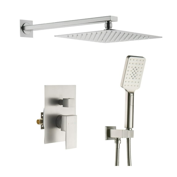 Kibi USA Cube Pressure Balanced 2-Function Shower System with Rough-In Valve Brushed Nickel Brushed
