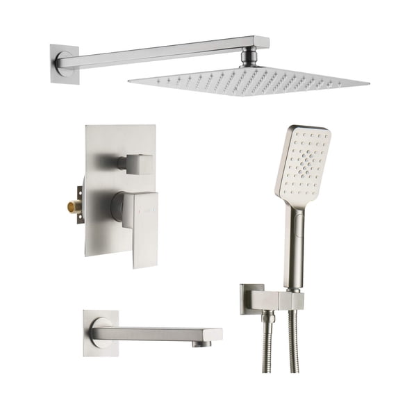 Kibi USA Cube Pressure Balanced 3-Function Shower System with Rough-In Valve Brushed Nickel Brushed