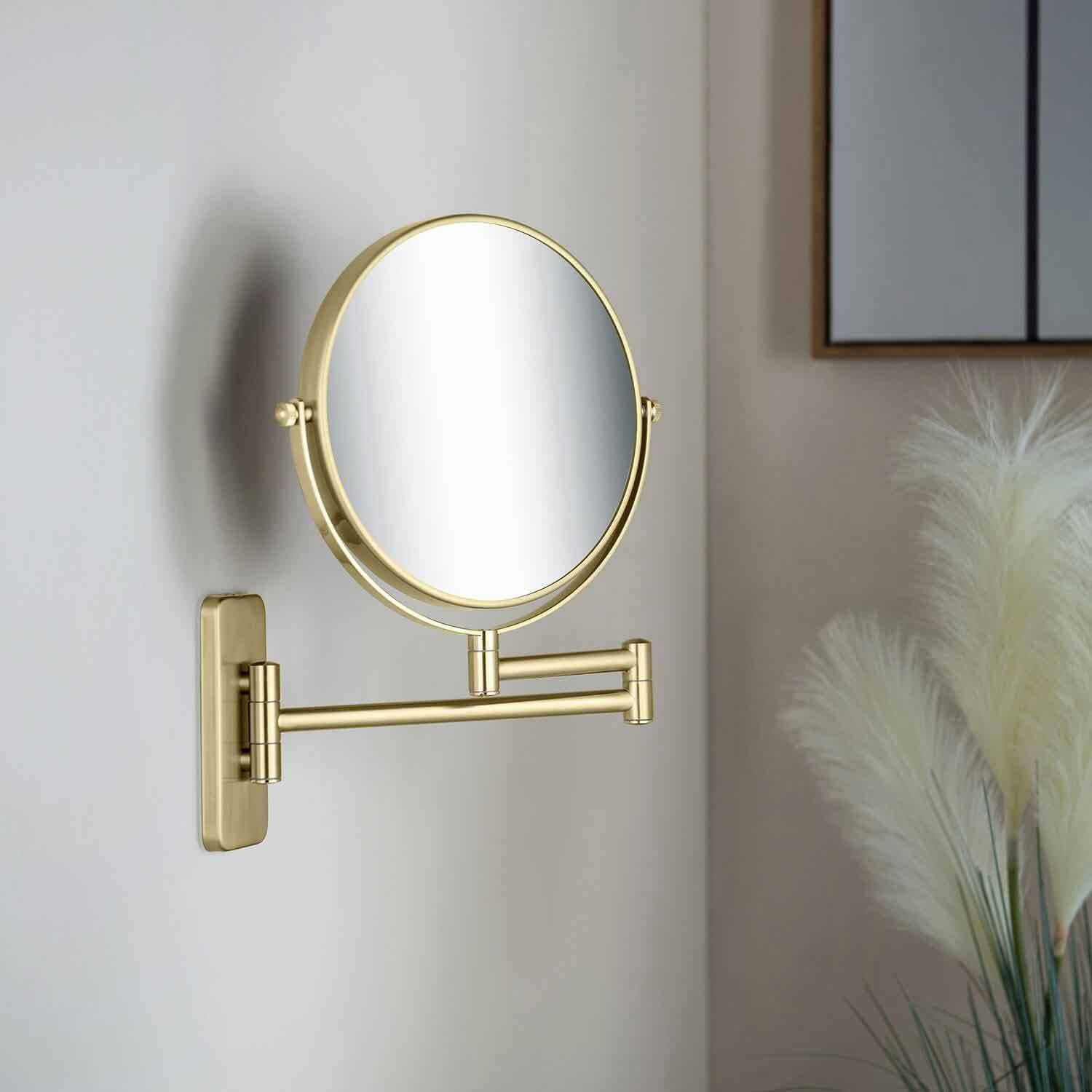 Brushed Gold Round Wall Mounted Magnifying Mirror