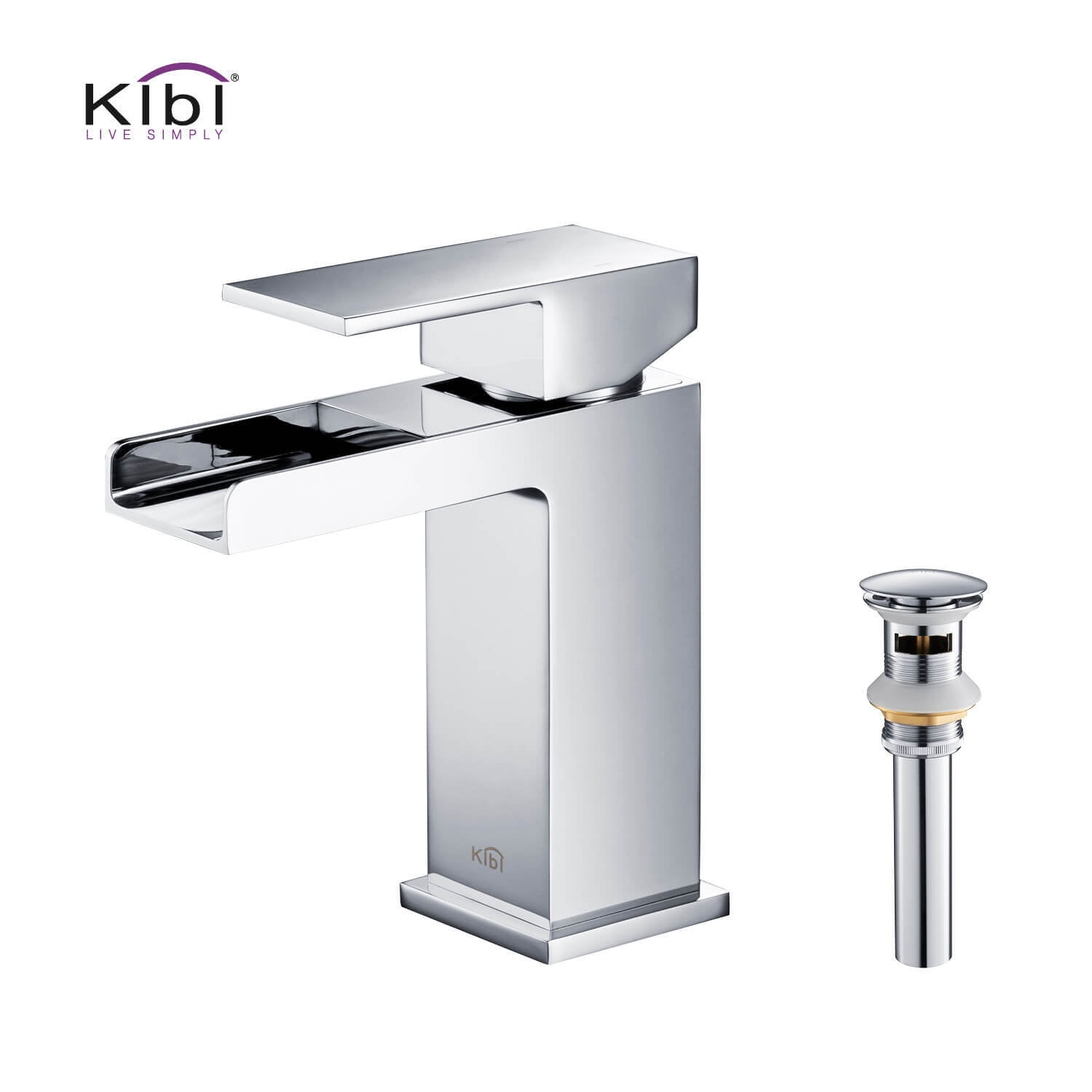 Kibi Waterfall Single Handle Bathroom Vanity Sink Faucet with Pop Up Drain