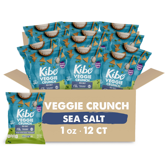 Kibo Healthy Snacks Veggie Chips High Protein, Plant Based, Vegan, Gluten Free, Non GMO, Kosher, Bold & Crunchy - Sea Salt - 1 oz, 12 Count