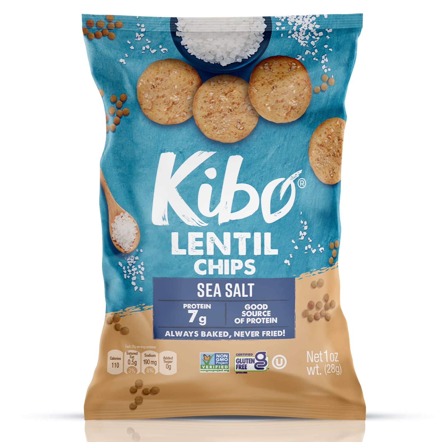 Kibo Sea Salt Lentil Chips Snack Pack, 1 oz, 12 Count