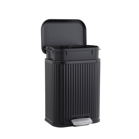 Kicctian 1.3 Gallon Kitchen Trash Can, Stainless Steel Step Garbage Bin with Soft Close Lid and Removable Bucket, Odor Control, Anti-Slip Base for Bathroom, Office, Kitchen, Black