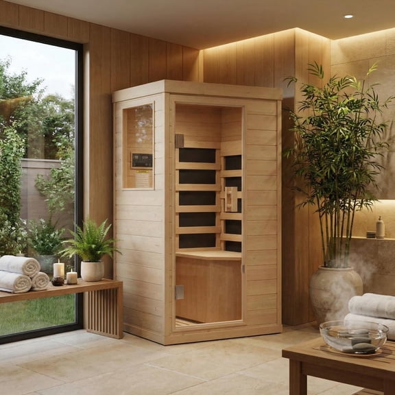 Kicctian 1-Person Far Infrared Sauna, Indoor Dry Sauna with 1200W/110V Heaters Panels, MP3 Speaker, Reading Light & Tempered Glass Door, for Home & Gym, 32.7" x 27.6" x 60.2"
