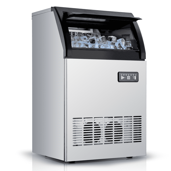 Kicctian 100LBS/24H Commercial Ice Maker Machine, Freestanding with 2 Water Inlet Modes, Self-Cleaning Ice Maker with Storage Bin for Home, Bar, Restaurant or Office