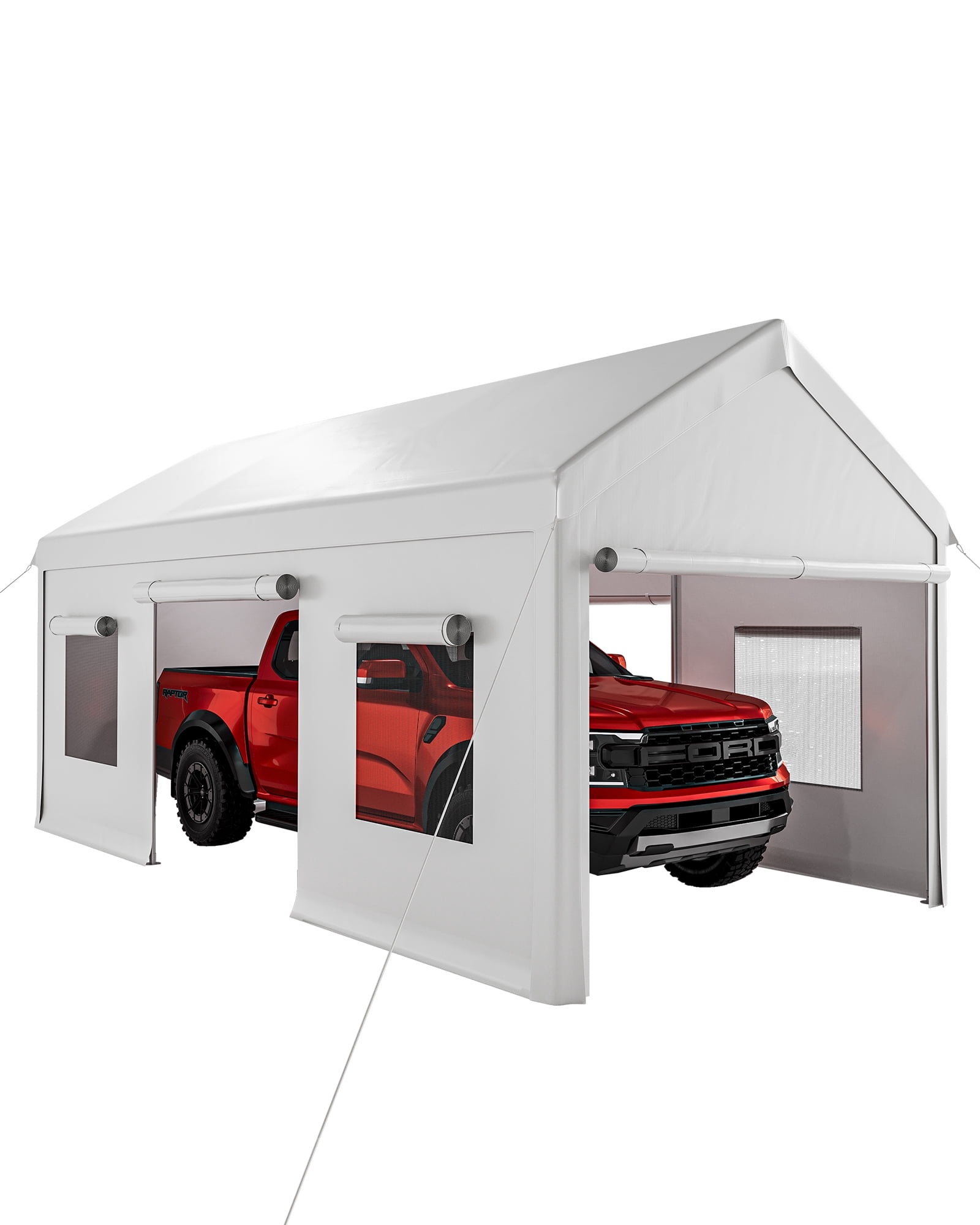 Kicctian 10x20 FT Carport, Portable Outdoor Garage, Waterproof UV-Resistant PE Canopy, with Roll-Up Doors & 4 Mesh Windows, Ideal for Car, Truck, Boat, White