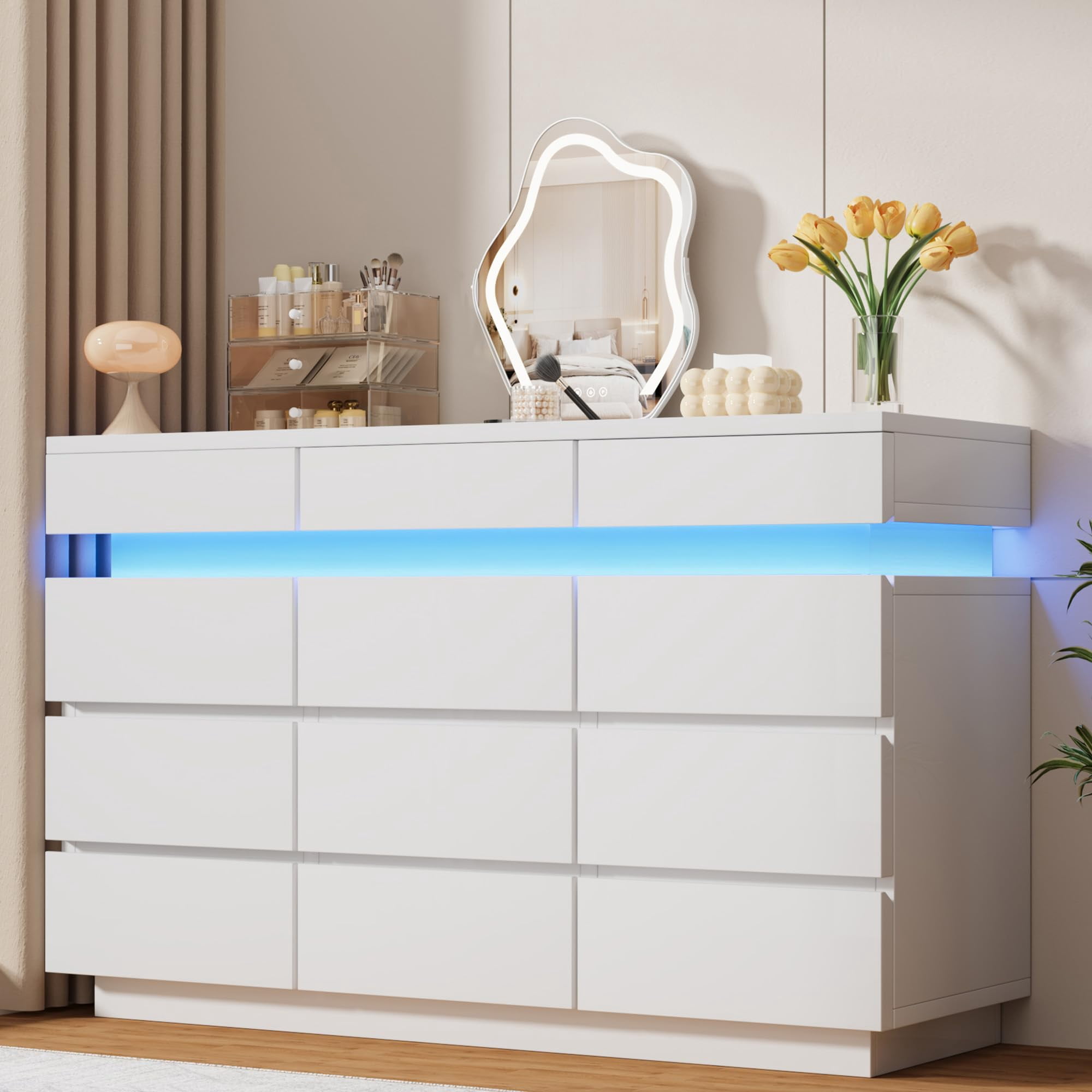 Kicctian 12 Drawer Dressers for Bedroom - 59" Wide Wooden Chest of ...