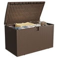 thumbnail image 1 of Kicctian 120 Gallon Outdoor Storage Box, Large Lockable Resin Deck Bin for Garden Tools, Patio Cushions & Pool Accessories, Brown, 1 of 7