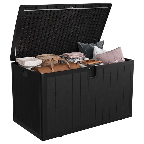 Kicctian 130 Gallon Resin Outdoor Storage Box with Hydraulic Soft-Close, Waterproof Lockable Cabinet for Patio Furniture, Cushions, Garden Tools & Pool Supplies, UV & Water Resistant,Black