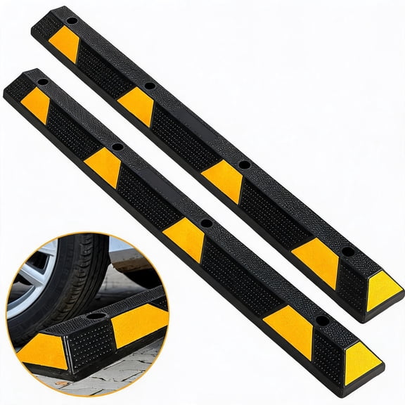 Kicctian 2 Pack 72" Rubber Parking Stopper, Heavy Duty Car Garage Wheel Stop Block with Yellow Reflective Tape for Car, Truck, RV