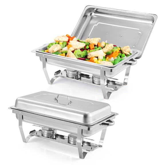Kicctian 2 Pack Chafing Dish Buffet Set, 8QT Stainless Steel Chafing Dishes for Buffet, Rectangular Food Warmers with Lids & Collapsible Frames, Perfect for Parties, Wedding, Dinner, Silver