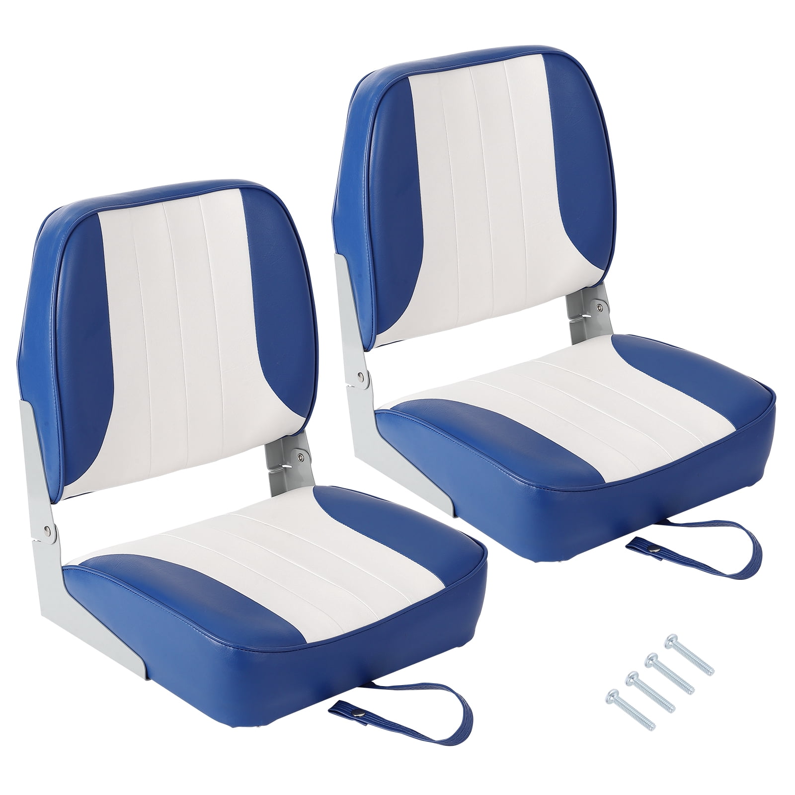 Kicctian 2 Pack High Back Folding Boat Seats with Thick Sponge Padding, Hinge & Fold-Down Design for Speedboat, Canoe or Sightseeing Boats,Blue+White