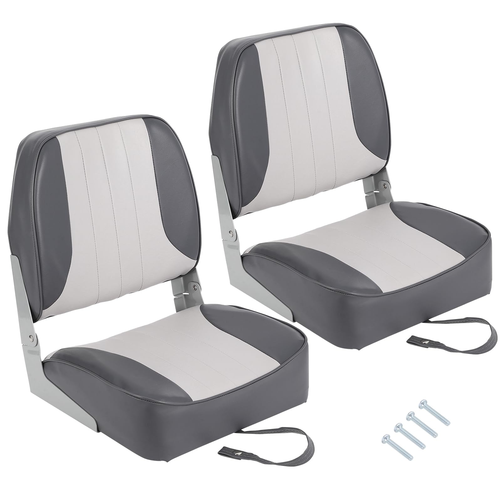 Kicctian 2 Pack High Back Folding Boat Seats with Thick Sponge Padding, Hinge & Fold-Down Design for Speedboat, Canoe or Sightseeing Boats,Grey+White
