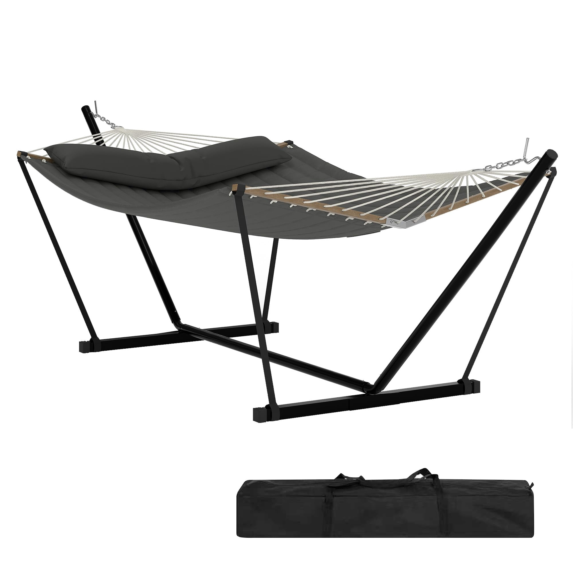 Kicctian 2 Person Hammock with Stand, Portable Double Hammock with 450 lbs Capacity, Balance Rope Included, for Patio, Backyard, Garden or Beach,Dark Gray