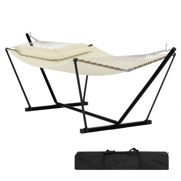 Kicctian 2 Person Hammock with Stand, Portable Double Hammock with 450 lbs Capacity, Balance Rope Included, for Patio, Backyard, Garden or Beach,White