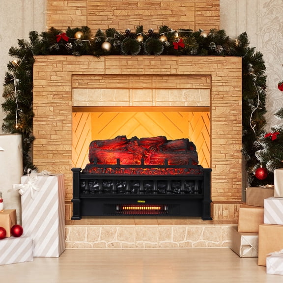 Kicctian 20" Electric Fireplace Log Insert Heater, 1500W Freestanding Space Heater with Crackling Sound & Thermostat Knob