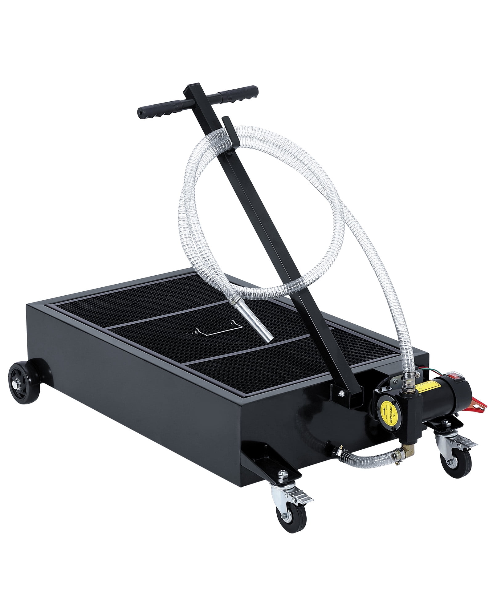 Kicctian 20 Gallon Low Profile Oil Drain Pan with 12V Electric Pump – Heavy-Duty Metal Rolling Cart, Folding Handle, 8.2 ft Hose – For Cars, SUVs, Trucks, RVs – Black